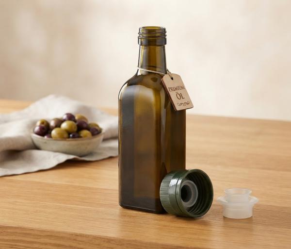 Leere Ölflasche 500 ml (Antikgrün) inkl. Ausgießer & Deckel